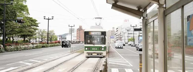 Japanese Train riding on a street